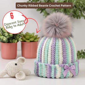 HÄKELANLEITUNG - Puffstich Mützen Häkelanleitung | Worsted Mütze 6 Größen Baby zum Erwachsenen | Schnelles Wintergeschenk | Grobstrick gerippte Baby Mütze