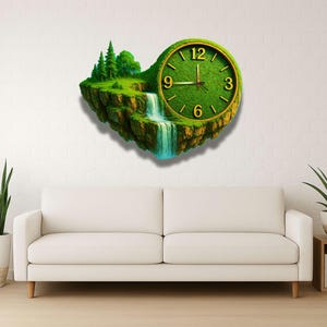 Floating Island Waterfall Wall Clock, Surreal Nature Art image 9