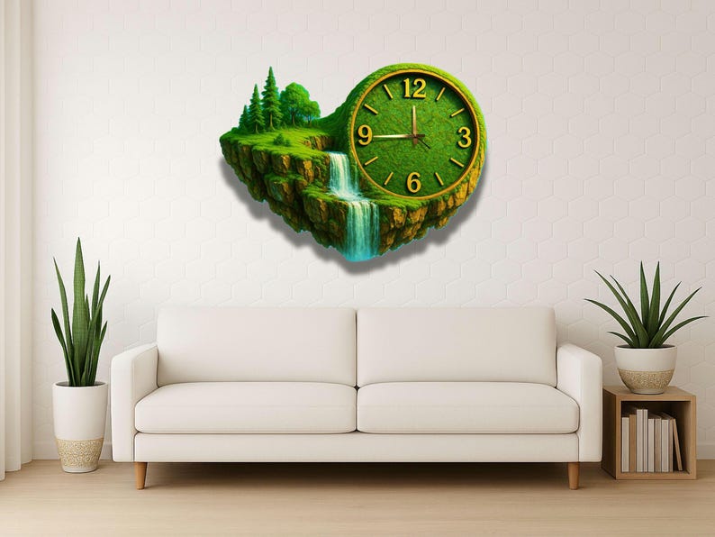 Floating Island Waterfall Wall Clock, Surreal Nature Art image 9