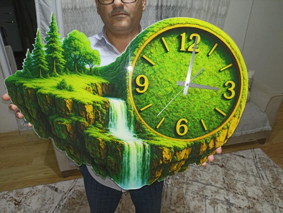 Floating Island Waterfall Wall Clock, Surreal Nature Art