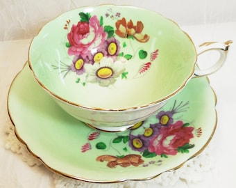 Paragon Floral Tea Cup Saucer, Double Warrant, by Appointment, HM Queen Elizabeth & HM Queen Mary