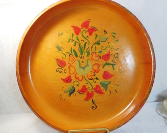 Scandinavian Folk Art Wood Bowl, Painted Rosemaling, Heart Floral Design