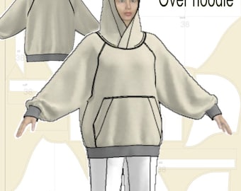 Oversized Raglan Sleeve Hoodie Sewing Pattern: Kangaroo Pocket (PDF Pattern, EU 38-48)