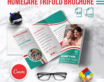 Homecare Trifold Brochure | Editable Canva Template | Medical, Nursing, Healthcare, Clinic, Caregiver, Professional Marketing Design