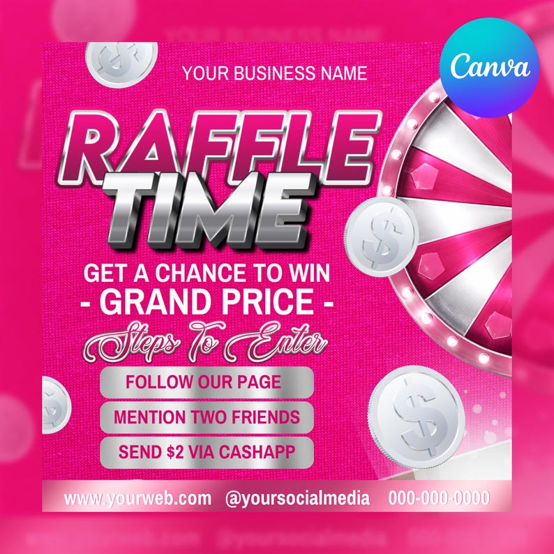 Promoting A Raffle Editable Raffle Flyer Canva Template | Pink Giveaway Contest Prize ...