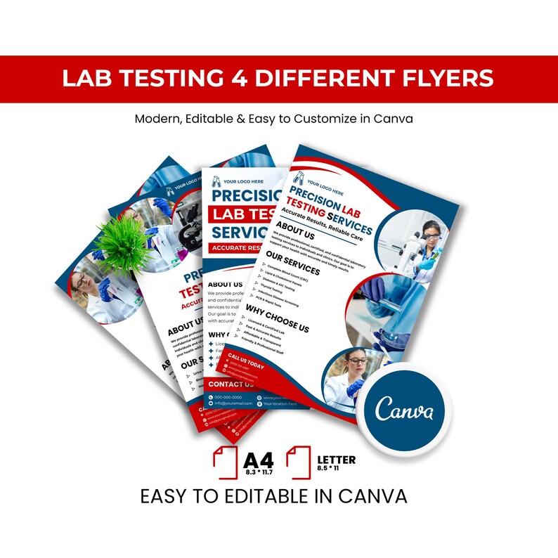 Editable Lab Testing Canva Templates Bundle | Medical Brochure, Flyer ...