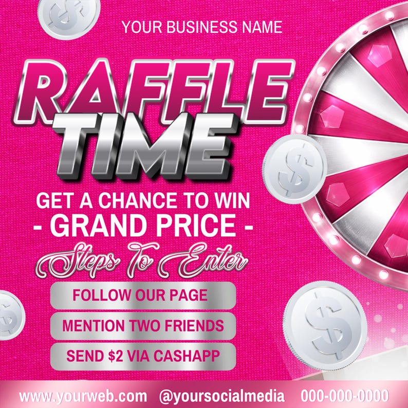 Editable Raffle Template Editable Raffle Flyer Canva Template | Pink Giveaway Contest Prize ...