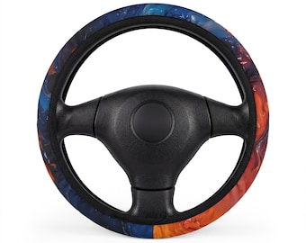 Blue Orange Nebula Car Steering Wheel Cover | Galaxy Flame Pattern