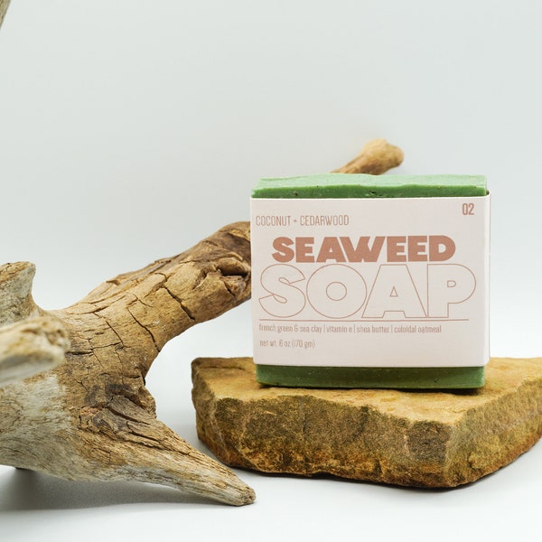 Seaweed Handcrafted Soaps | Cedarwood and Coconut Moisturizing | Self-Care Soaps Clarifying Sea Clay | All-Natural Friend Gift