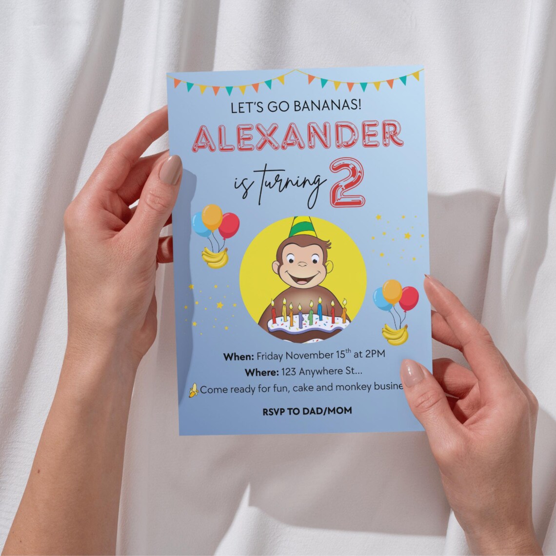 George Michael Invitation Curious George Birthday Invitation | Editable Template | Monkey Party ...