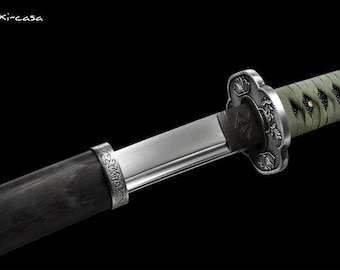 Hand-Forged Green Katana | High Manganese Steel Blade | Aged Rosewood Saya | Longquan Craft