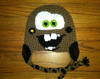 Tow Truck crochet hat with earflaps and tassels 0-5 yr