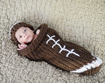 Knitted football cocoon - newborn