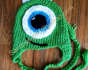 Monster crochet hat with ear flaps and braided tassel 0-kinder