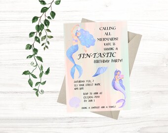 FIN-TASTIC Einladung zum Geburtstag, Meerjungfrau-Thema Schwimmen einladen