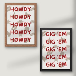 Howdy Gig Em Texas A&M Art Print | Digital Bundle, Texas Aggies Wall Decor, College Station Dorm Apartment Wall Art
