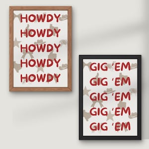 Howdy Gig Em Texas A&M Girls Art Print | Digital Bundle, Texas Aggies Wall Decor, College Station Dorm Apartment Wall Art