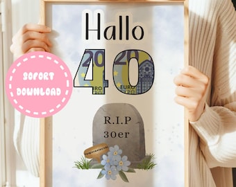 40歳の誕生日の現金ギフト | 40歳の誕生日の現金ギフト | 40歳の誕生日カードの現金ギフト | 印刷するギフトのアイデア | お金のラッピング |