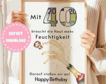 Money gift 40th birthday Birthday card Money 40th birthday Birthday gift Gift idea to print Money wrapping template