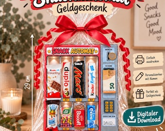 Modello PDF per regalo in denaro per distributore automatico di snack | Regalo di compleanno fai da te in denaro | Distributore automatico stampabile | Personalizzabile | Download digitale