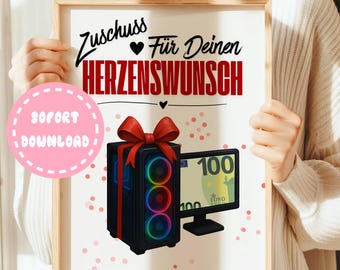 Gaming cash gift | PC gaming wish fulfillment | Gaming voucher gift idea | Cash birthday card | Cash gift | Digital download A4