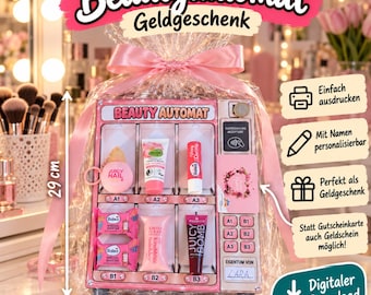 Modèle PDF de bon cadeau pour distributeur automatique de produits de beauté | Bon cadeau original pour distributeur automatique de capsules | Cadeau d'anniversaire pour adolescentes | Distributeur automatique de snacks