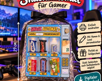 Snack vending machine money gift for gamers | Capsule vending machine | Printable gamer birthday gift | Gaming craft template | DIY | Template