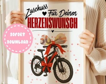 Regalo en efectivo para una bicicleta eléctrica | Bicicleta eléctrica que cumple deseos | Idea de regalo de Navidad | Tarjeta de cumpleaños en efectivo | Hijo, hija, esposo