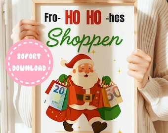 Cash gift Christmas Happy shopping Voucher Daughter Girlfriend Wife Christmas card Money Christmas present Giving money Wrapping money