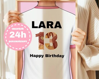 Presente personalizado em dinheiro, futebol, filha, menina, nome, idade, cartão de aniversário, dinheiro, presente de aniversário, dar, vale-presente
