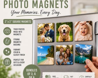 Personalisierte Foto Magneten 2x2 | Personalisierte Kühlschrankmagnete von Ihren Fotos | Bild Magnet Geschenk, Hochzeit Baby Familie Haustier Andenken Magnete