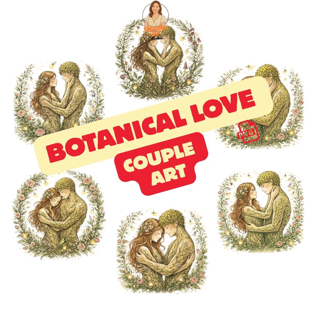 6 Botanical Love Couple Art, Romantic Nature Illustration, Forest ...