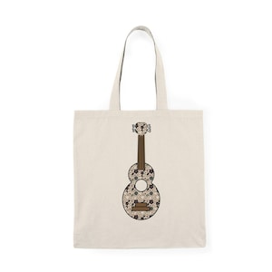 Floral Guitar Tote Bag: Eco-Friendly Cotton Canvas Shopping Bag