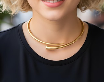 Gold Cuff Collar Necklace Open Curve Choker Full set Modern Statement Jewelry for Women, Perfect Gift For Her