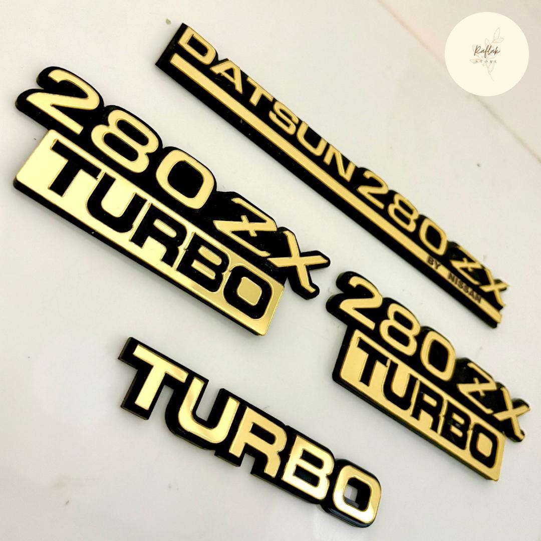Datsun 280ZX Turbo Emblem Badge Set – Black & Gold Acrylic Plastic