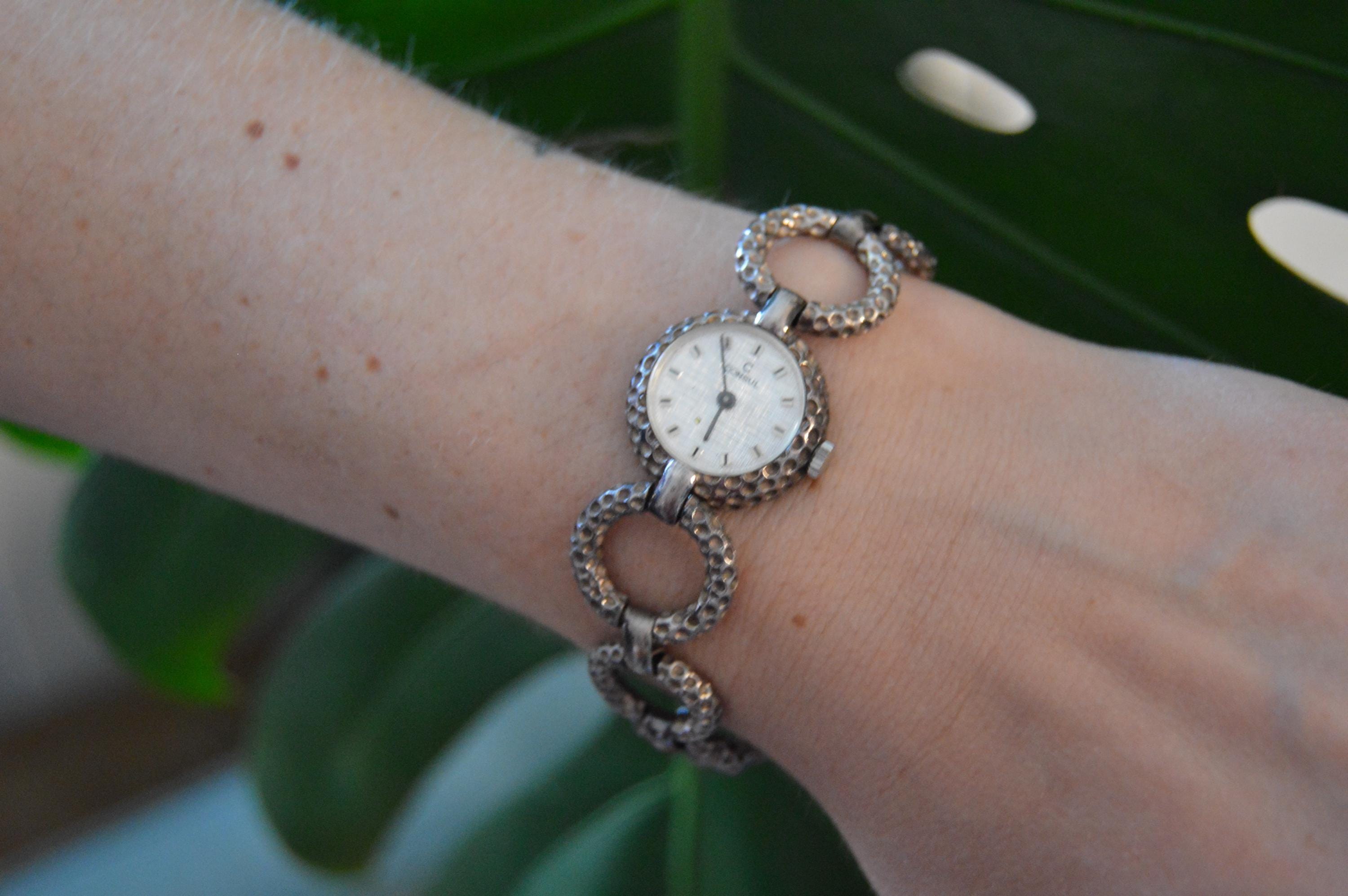 Vintage Consul Wrist Watch for Women With Hammered Sterling  display picture 3