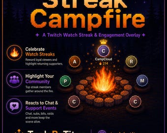 Streak Campfire Twitch Overlay | Watch Streak & Chat Engagement Widget | Browser Source for Streamers