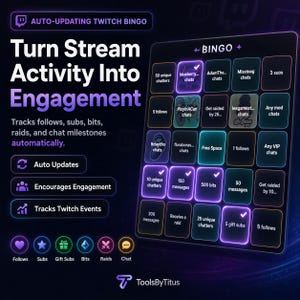 Interaktives Twitch Bingo Board Overlay für Streamer | Extrem Anpassbar | Automatik | Gebaut für Verlobung