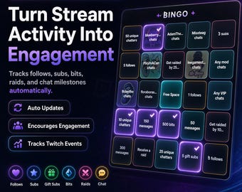 Twitch Bingo Board Overlay | Automatic Stream Activity Engagement (Digital)