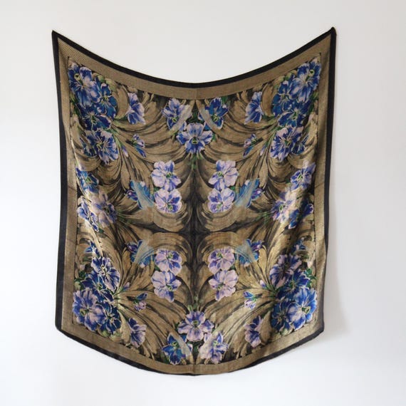 Vintage 1920s gold silk lamé shawl lilac floral s… - image 8