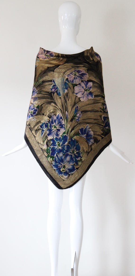 Vintage 1920s gold silk lamé shawl lilac floral s… - image 6
