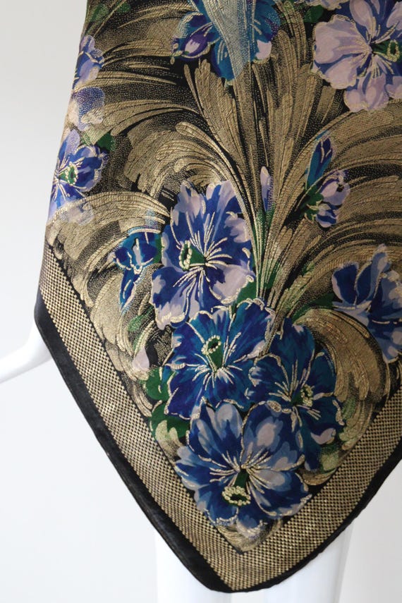 Vintage 1920s gold silk lamé shawl lilac floral s… - image 7