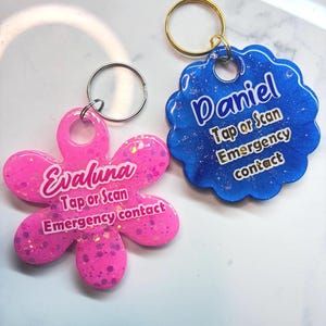 Personalized NFC Emergency Contact Tag for Kids, QR Code Backpack Tag, School Safety Keychain, Tap to Call Child Emergency ID