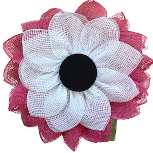 Handcrafted Pink and White Burlap Flower Wreath | Elegant Door Decor Front Door Gift for Home Summer Wreath Spring Floral Wreath Seasonal