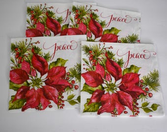 Lote de 10 guardanapos de paz de poinsétia de Natal, decoupage, designs coloridos, artesanato, decoração, diário, colagem, papel mod podge