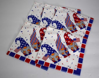 Lote de 10 guardanapos de gnomo com bandeira americana, vermelho, branco e azul, decoupage, designs coloridos, artesanato, decoração, diário, colagem, papel mod podge