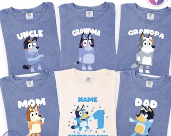Comfort Colors® Custom Bluey Birthday Shirts, Matching Family Birthday