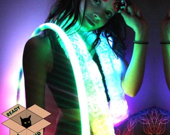 PixelBoa LED Light Up Scarf - Faux Fur Festival Glow Lights for Raves & Burning Man