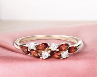 Dainty Garnet Eternity Ring | 14K Gold Stacking Band | November Birthstone Marquise & Round Red Gemstone Delicate Wedding Anniversary Gift,