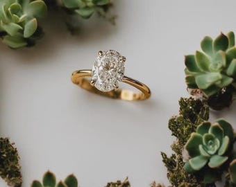 3CT Oval Moissanite Engagement Ring, Pear Diamond, 14K Gold Hidden Halo